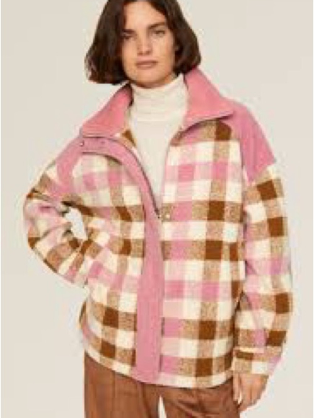The Varley Alma Jacket in Caramel Midi Check size medium